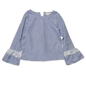Mini Molly girls 6-8 Y Blue Striped Blouse top with Lace Sleeves